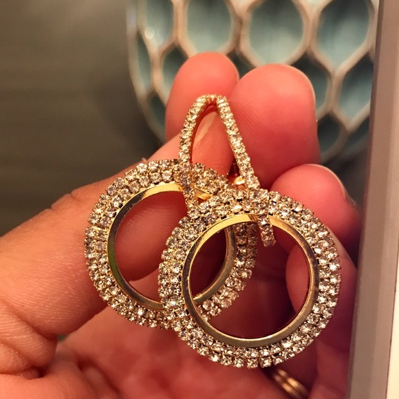 Crystal Pave Double Hoop Dangle Earrings - Sparkly - Picture 3 of 8